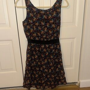 Floral Sleeveless Dress with Black Waistband